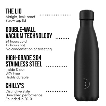 Chilly's bottiglia termica opaca 260/500/750ml acciaio inossidabile con tappo a vite