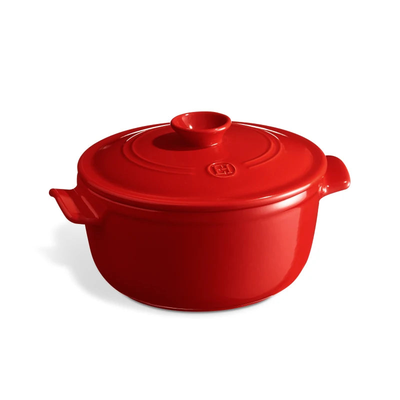 Emile Henry Cocotte Tonda 28,5 cm ghisa smaltata rosso Grand Cru con coperchio
