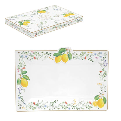 Easy Life piatto di servizio retrattile 36x24 cm porcellana Fiori e Lime