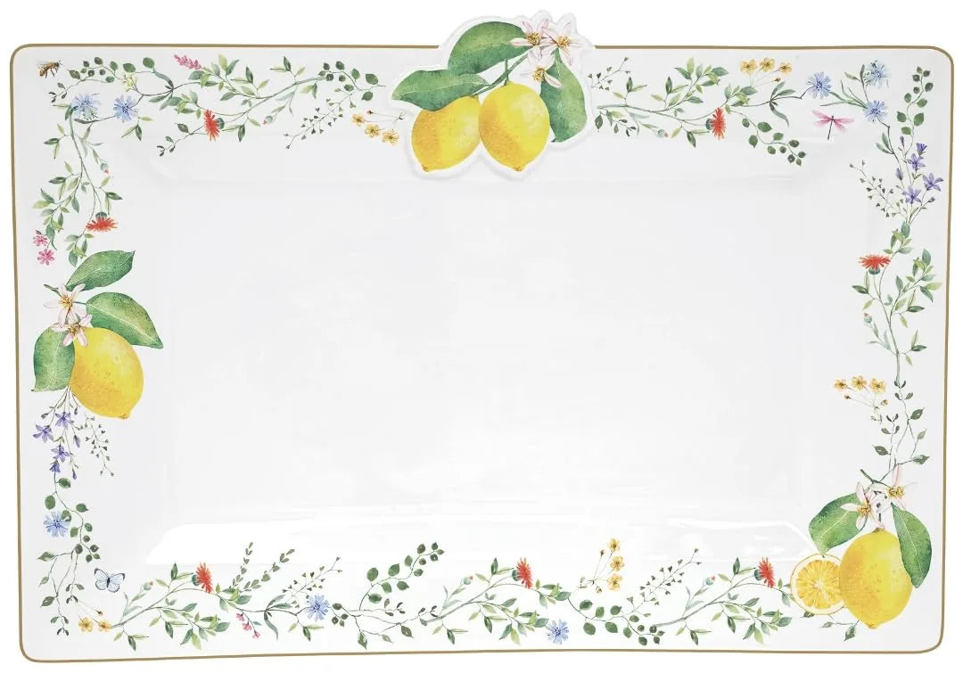 Easy Life piatto di servizio retrattile 36x24 cm porcellana Fiori e Lime