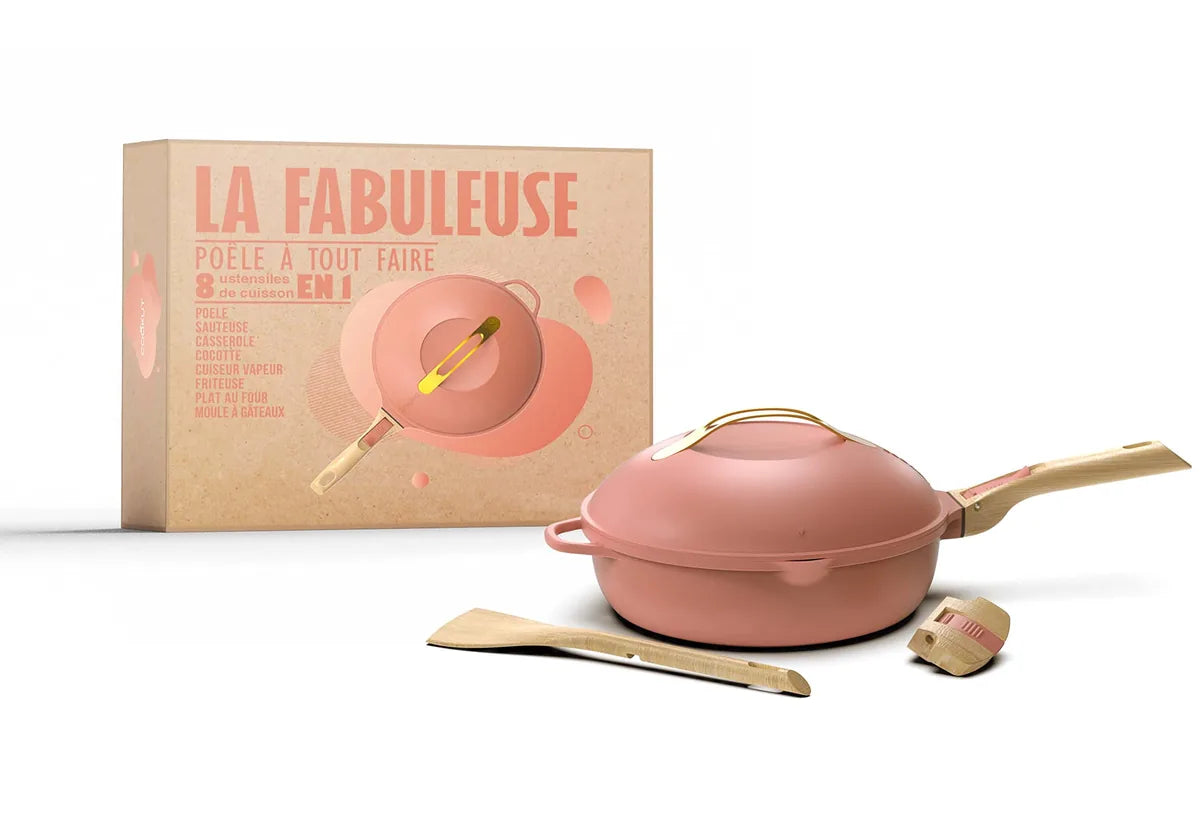 Cookut La Fabuleuse Padella 8-in-1 Peonia 28cm, metallo riciclato con manici rimovibili