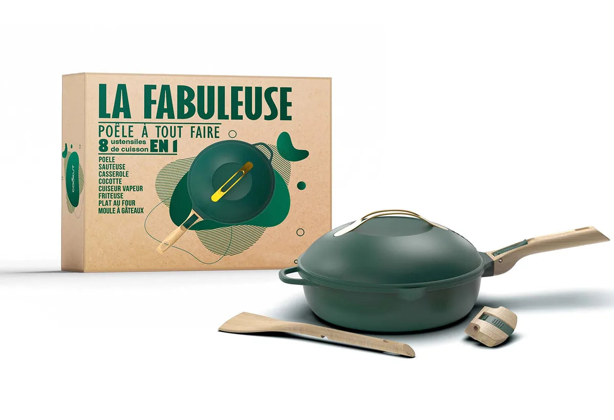 Cookut La Favolosa Padella 8-in-1 Baldacchino 28cm metallo riciclato antiaderente con manici rimovibili