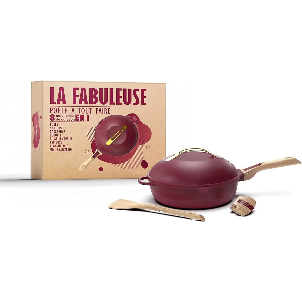 Cookut La Favolosa Padella 8-in-1 Rubio 24cm metallo riciclato rosso con manici rimovibili
