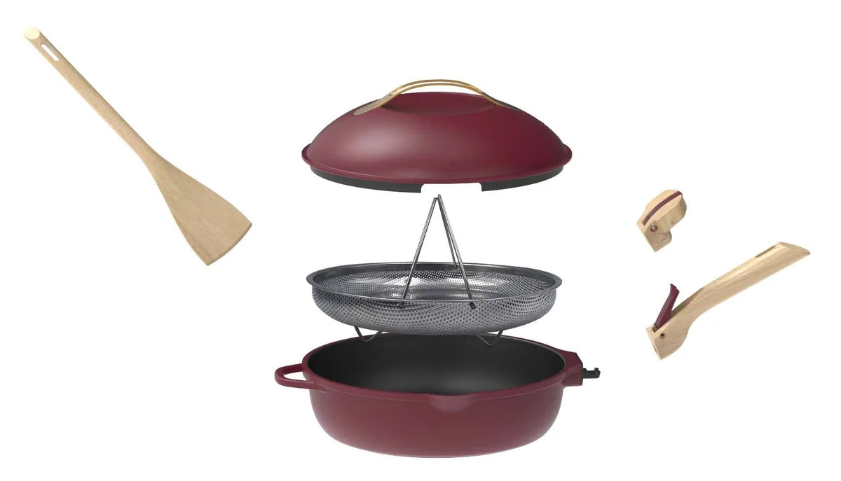Cookut Padella 8-in-1 Rubio 28cm, metallo riciclato con manici rimovibili e accessori