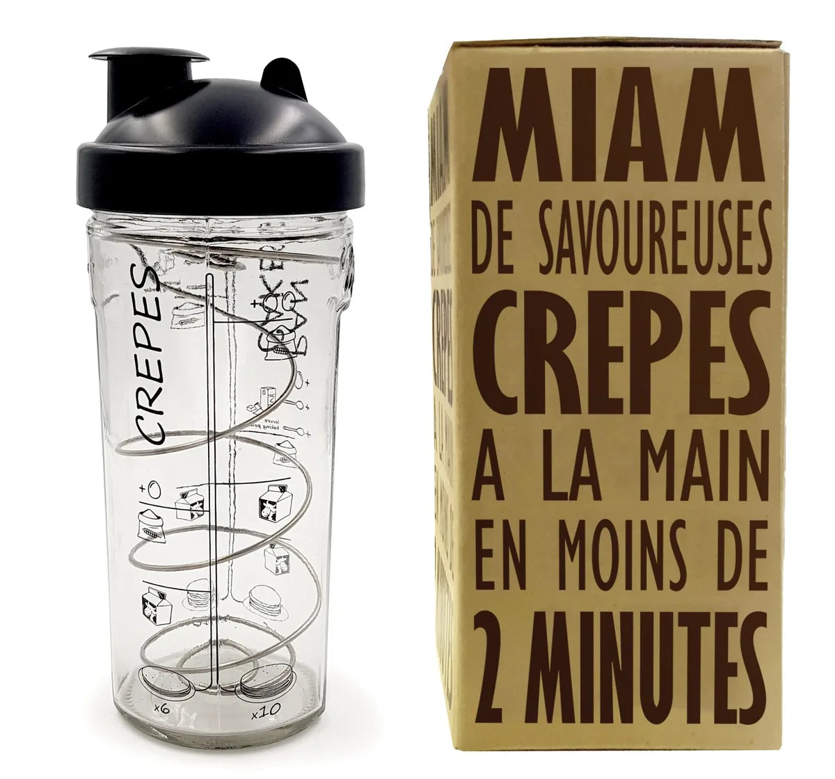 Cookut Shaker Miam per pastella pancake in vetro trasparente con spirale acciaio inox