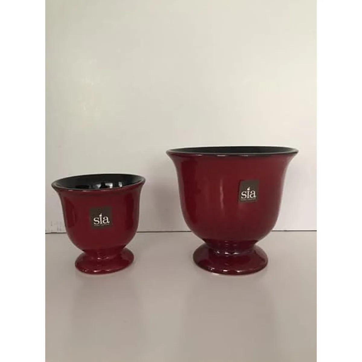 Il mio negozio - Coppia vasi svasati ceramica bordò con piedistallo diam 13/9 cm