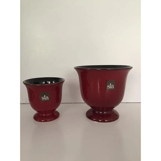 Il mio negozio - Coppia vasi svasati ceramica bordò con piedistallo diam 13/9 cm