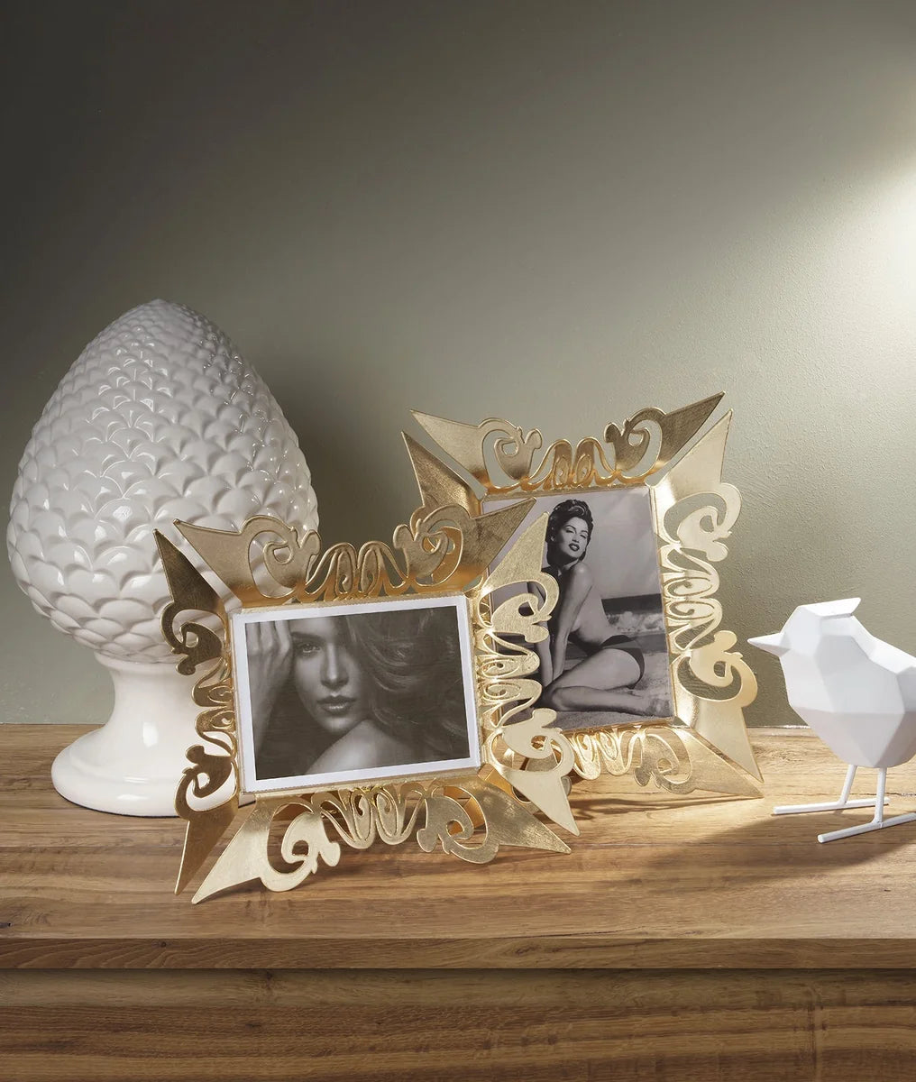 Arti & Mestieri Cornice Portafoto Decorata Verticale Vanity ferro, Bianco Marmo, Fango, Foglia Argento, Oro, Sabbia