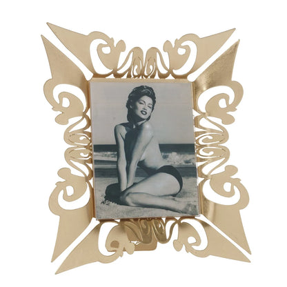 Arti & Mestieri Cornice Portafoto Decorata Verticale Vanity ferro, Bianco Marmo, Fango, Foglia Argento, Oro, Sabbia