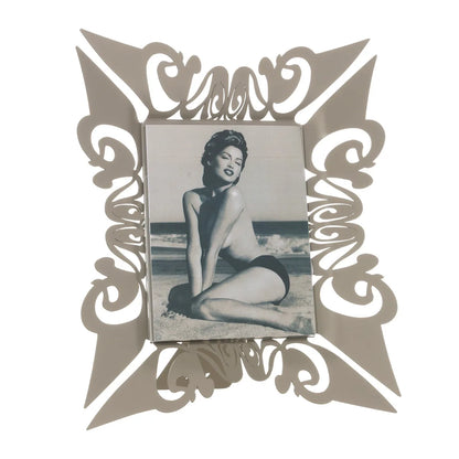Arti & Mestieri Cornice Portafoto Decorata Verticale Vanity ferro, Bianco Marmo, Fango, Foglia Argento, Oro, Sabbia