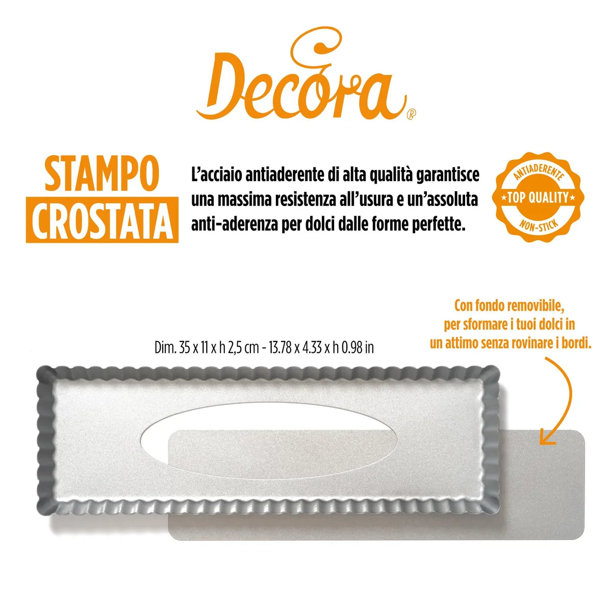 Decora stampo per crostata rettangolare acciaio antiaderente fondo rimovibile