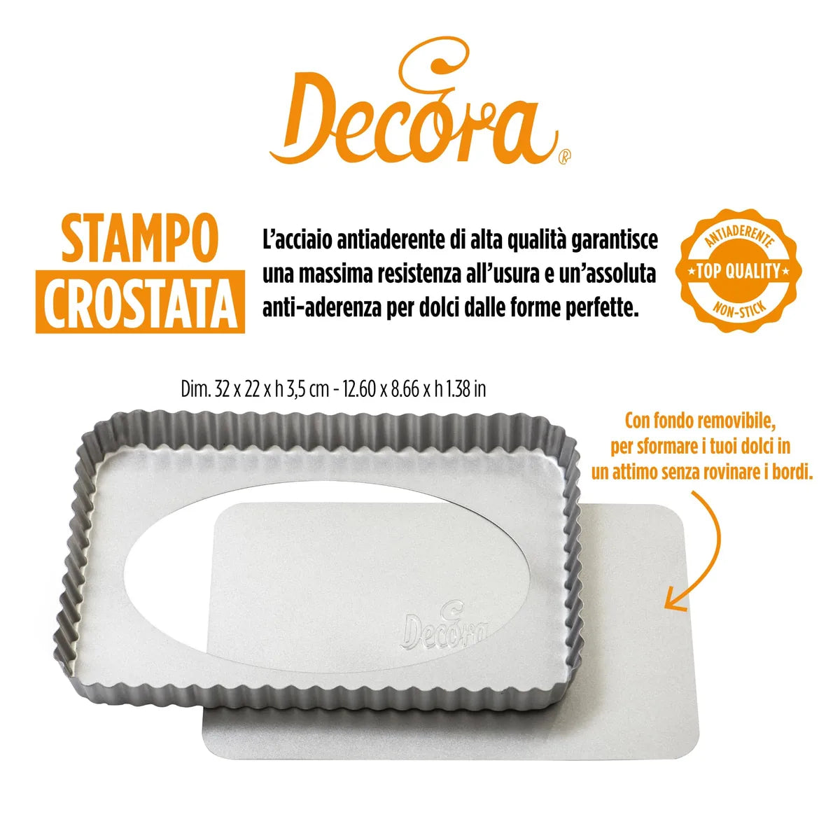 Decora stampo per crostata rettangolare acciaio antiaderente fondo rimovibile