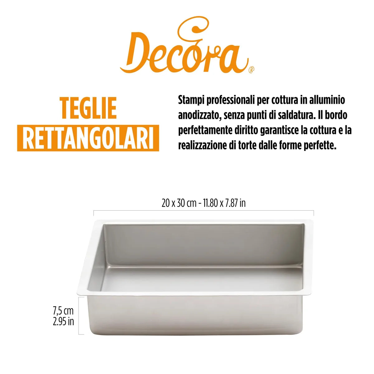 Decora teglia professionale rettangolare alluminio anodizzato 20x30x7,5 cm