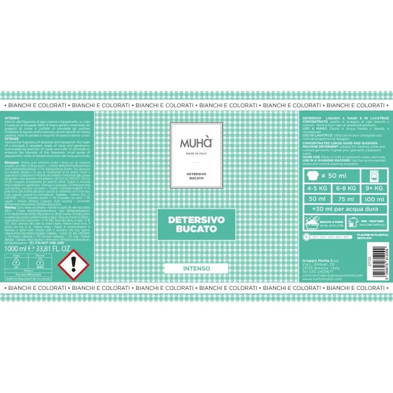 Muhà Detersivo Bucato Liquido Intenso 1000ml - flacone in plastica riciclata