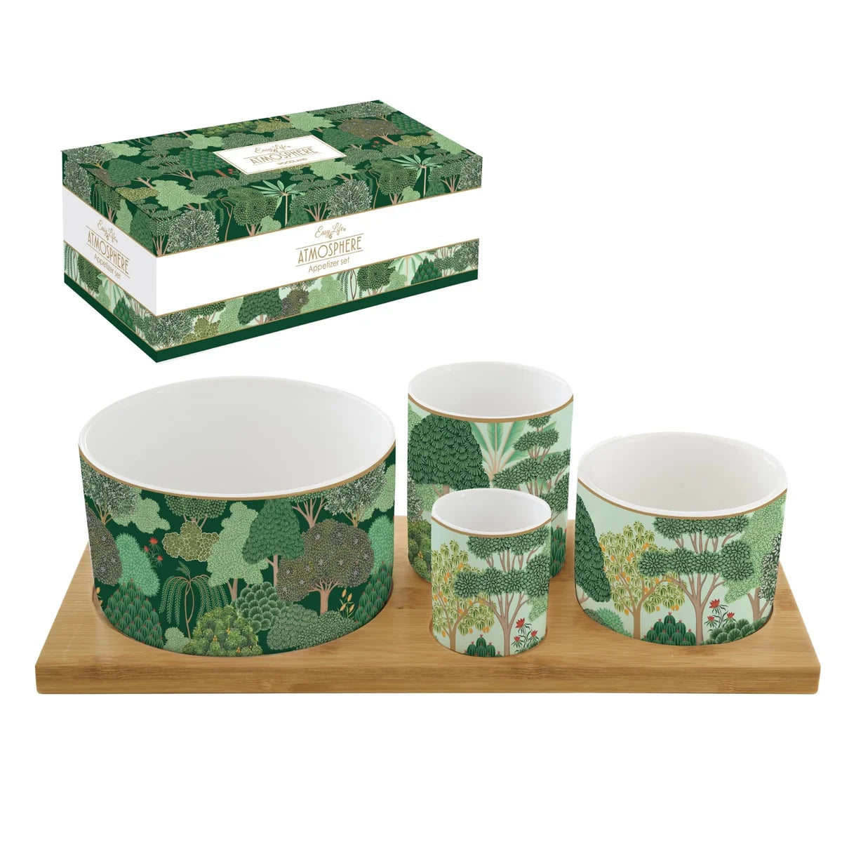 Easy Life Set Aperitivo 4 coppette porcellana vassoio bambou Coffee Mania