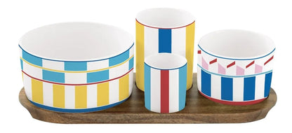 Easy Life Set Aperitivo 4 tazze porcellana Geocromia vassoio acacia
