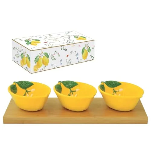 Easy Life set 3 bowl melamina a forma di limone con fiori colori vivaci