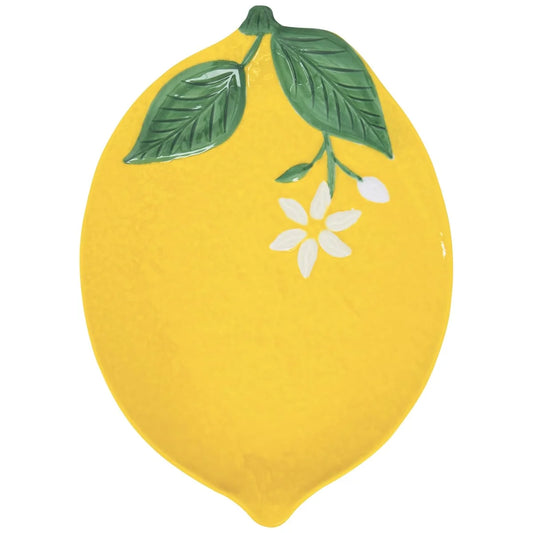 Easy Life piatto forma limone in porcellana 30x22 cm con decoro fiori e limoni