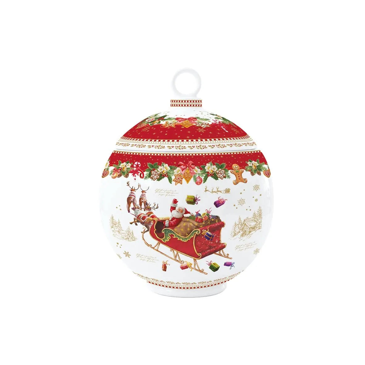 Easy Life Biscottiera Pallina di Natale porcellana rossa con Babbo Natale
