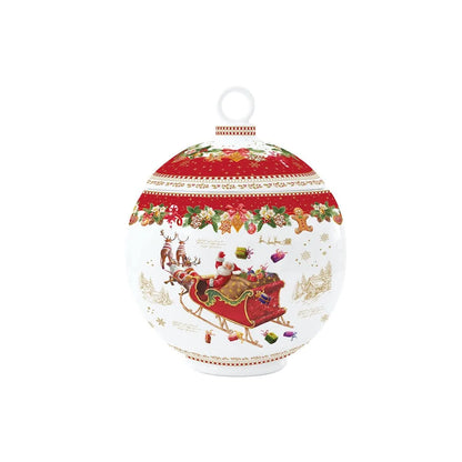 Easy Life Biscottiera Pallina di Natale porcellana rossa con Babbo Natale