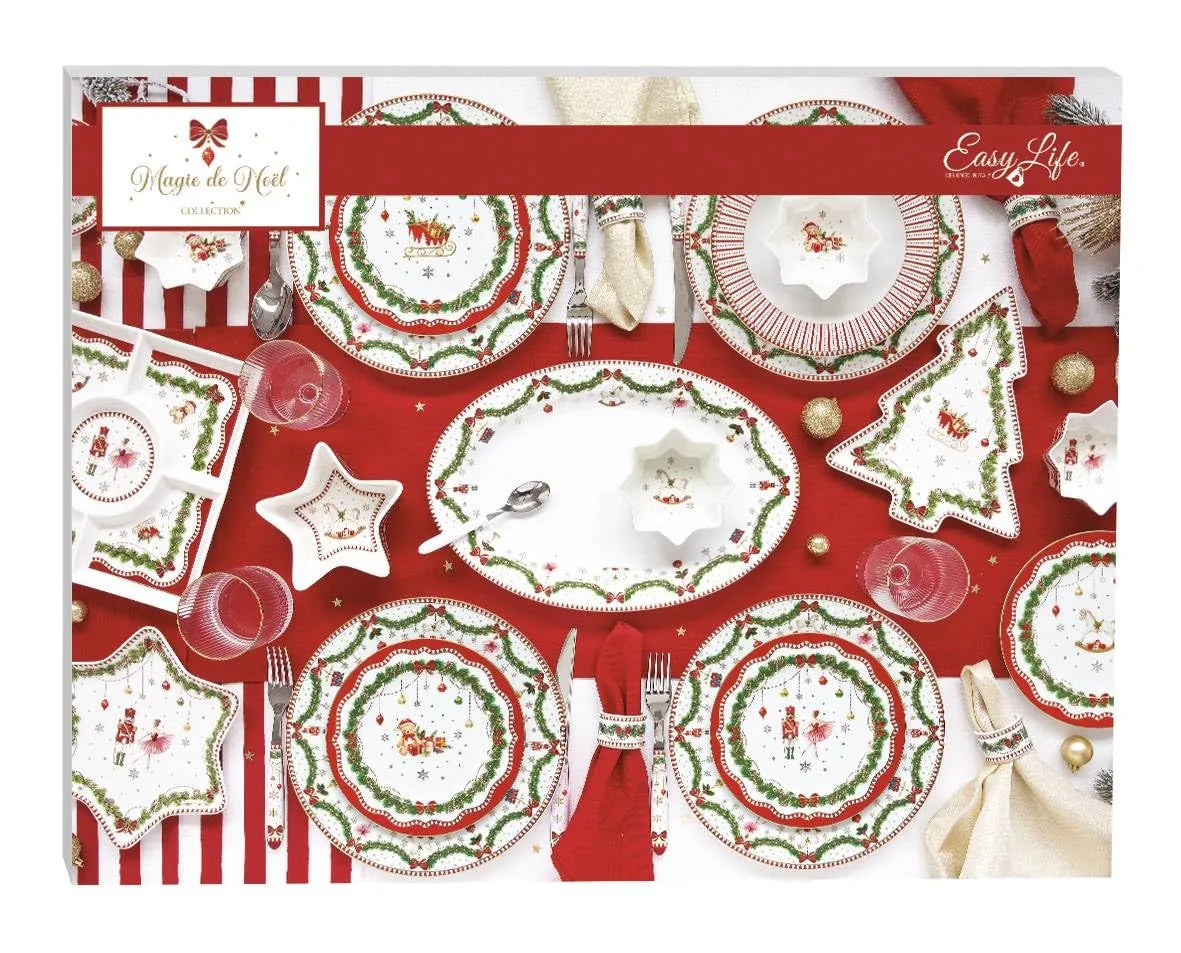 Easy Life biscottiera Christmas Memories in porcellana multicolore con decorazioni natalizie e cavallo a dondolo