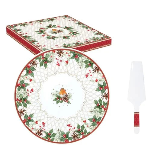 Easy Life cofanetto piatto da torta porcellana Christmas Berries Ø 32 cm con pala