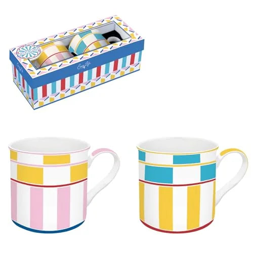 Easy Life Set 2 Tazze Caffè Porcellana Geocromia Multicolore