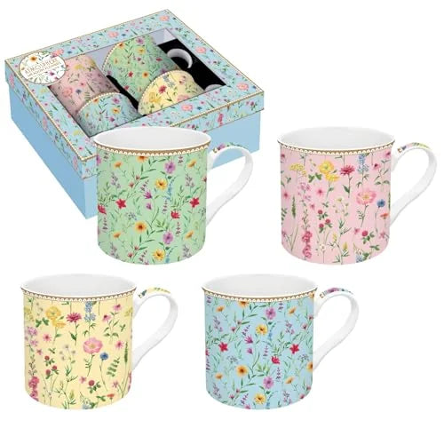 Easy Life Set 4 Tazze da Caffè porcellana multicolore motivo mano 30 cl