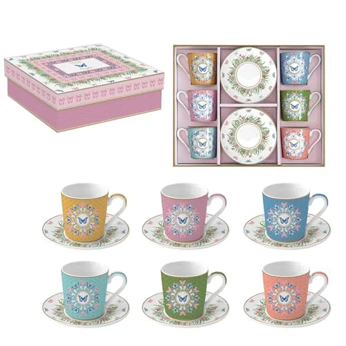 Easy Life Set 6 tazze da caffè in porcellana multicolore 10 cl