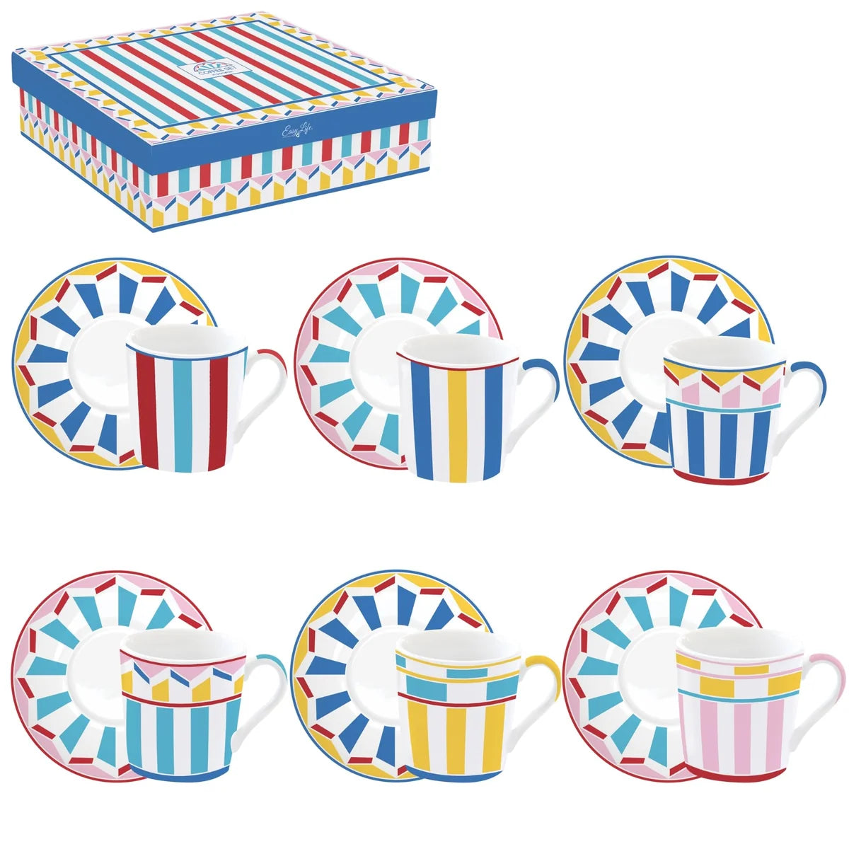 Easy Life Set 6 Tazze da Caffè in porcellana Geocromia multicolore 10 cl