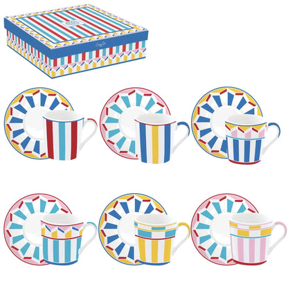 Easy Life Set 6 Tazze da Caffè in porcellana Geocromia multicolore 10 cl