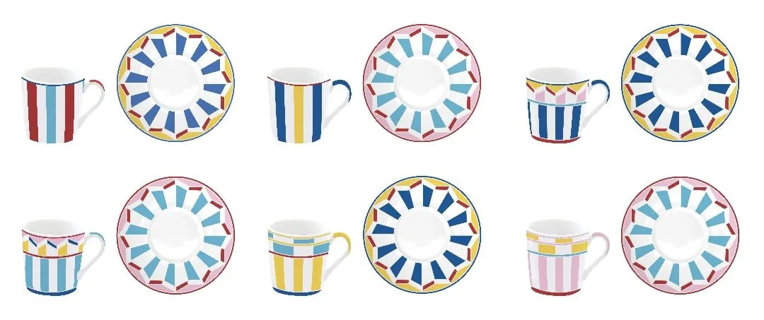 Easy Life Set 6 Tazze da Caffè in porcellana Geocromia multicolore 10 cl
