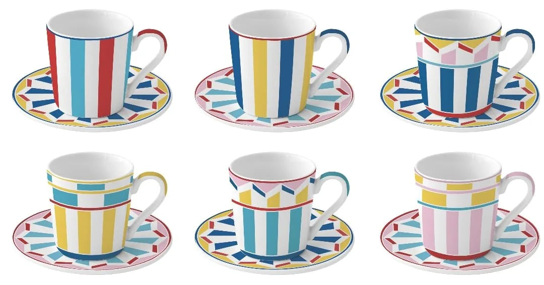 Easy Life Set 6 Tazze da Caffè in porcellana Geocromia multicolore 10 cl