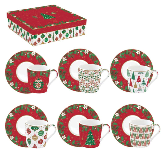 Easy Life Set 6 Tazze Caffè Natalizie porcellana multicolore Jingle Bells