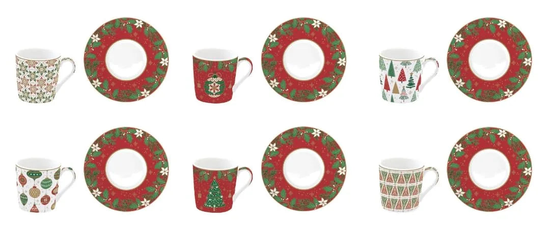 Easy Life Set 6 Tazze Caffè Natalizie porcellana multicolore Jingle Bells