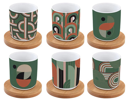 Easy Life Set 6 tazze da caffè in porcellana multicolore con piattini bambù