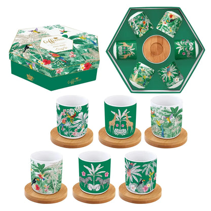 Easy Life Set 6 tazze da caffè in porcellana multicolore con piattini bambù