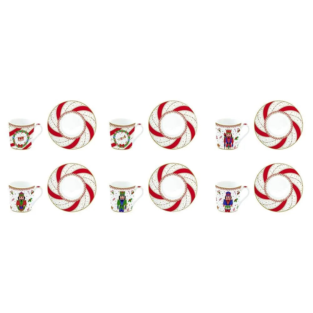 Easy Life set 6 tazzine caffè porcellana Nutcracker Twist multicolore con piattini