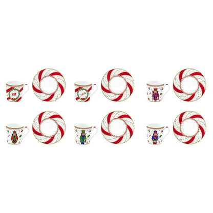 Easy Life set 6 tazzine caffè porcellana Nutcracker Twist multicolore con piattini
