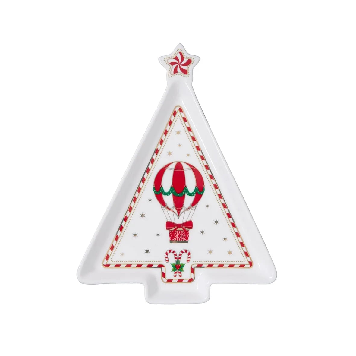 Easy Life piatto porcellana a forma di abete bianco e rosso con decoro natalizio