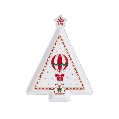 Easy Life piatto porcellana a forma di abete bianco e rosso con decoro natalizio