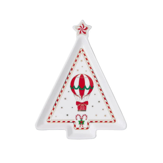Easy Life piatto porcellana a forma di abete bianco e rosso con decoro natalizio
