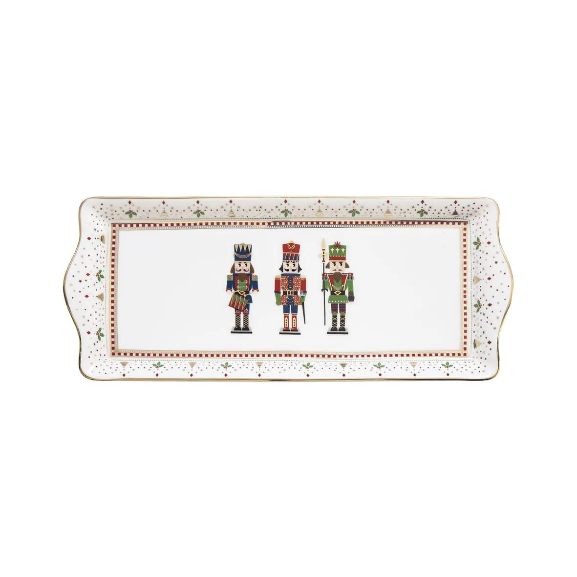 Easy Life piatto da portata Nutcracker in porcellana bianca con soldatini colorati - 35x15 cm