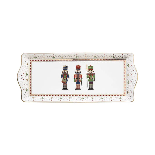Easy Life piatto da portata Nutcracker in porcellana bianca con soldatini colorati - 35x15 cm