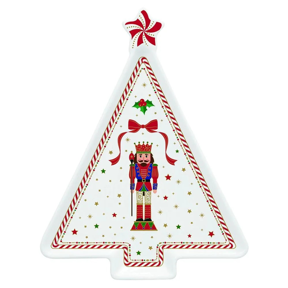 Easy Life piatto da portata natale forma albero porcellana rosso bianco schiaccianoci