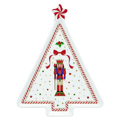 Easy Life piatto da portata natale forma albero porcellana rosso bianco schiaccianoci
