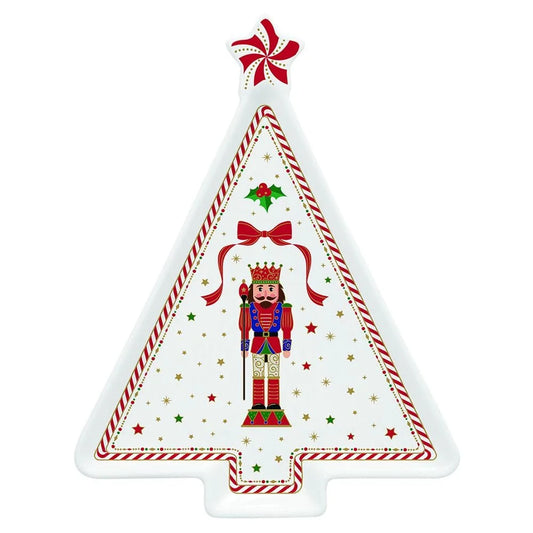 Easy Life piatto da portata natale forma albero porcellana rosso bianco schiaccianoci