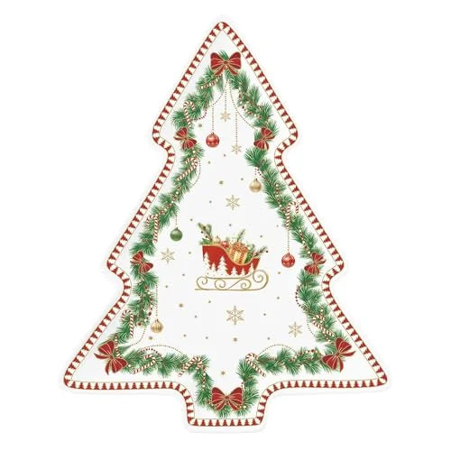 Easy Life piatto natalizio porcellana abete Nutcracker con slitta Babbo Natale