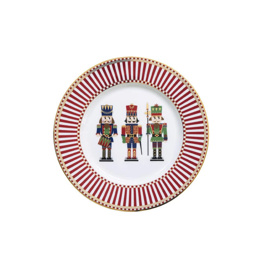 Easy Life piatto Nutcracker porcellana bianca con schiaccianoci natalizi e dettagli oro