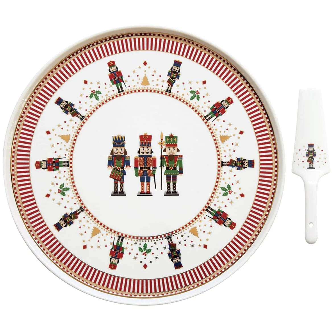 Easy Life piatto torta Nutcracker in porcellana con paletta, decorazione natalizia oro